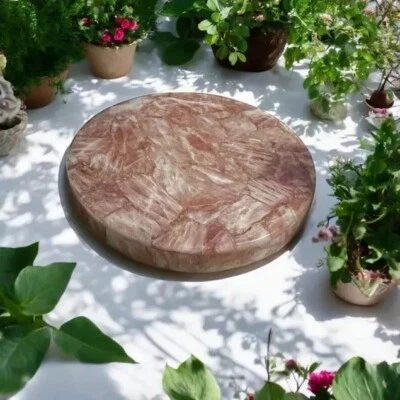 Mesa de centro redonda de piedra de cuarzo rosa de 15" hecha a mano cristal piedra preciosa curativa decoración Foto 1 de 4