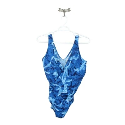 LL Bean Women's Shaping Swimwear Tanksuit Print Darkest Navy Leaves Size 20W - Image 1 of 4