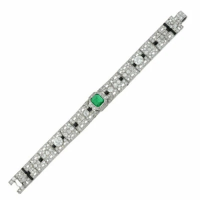Pulsera tenis mujer Fine Art Deco verde 1,35 quilates esmeralda, ónix negro y circonita cúbica blanca Foto 1 de 4