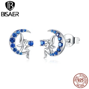 Bisaer Authentic 925 Sterling Silver beautiful Fairy Stud Ear Earrings Women NEW - Picture 1 of 12