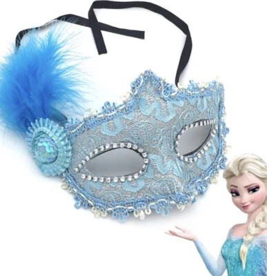 Venetian Masquerade Mask w/Feathers Party Prom Mardi Gras Wedding Halloween Blue - Image 1 of 4