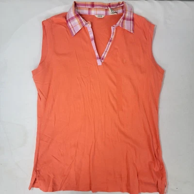 Izod Women's Sleeveless Tank Shirt Top Tangier Orange Size LARGE New NWT Plaid - Image 1 of 4