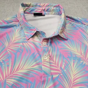 Sunday Swagger Polo Shirt Mens 3Xl Golf Pink Tropical Palm Leaf Beach Stretch - Picture 1 of 8