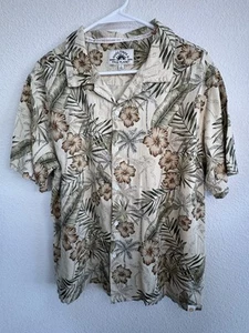 Free Planet Mens Large Beige Short Sleeve Button Down Hawaiian Shirt - Picture 1 of 13