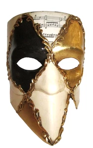 CASANOVA - HECHO A MANO EN ITALIA, MÁSCARA PAPEL MACHÉ MASCARADA VENECIANA, NEGRO/DORADO. - Imagen 1 de 3