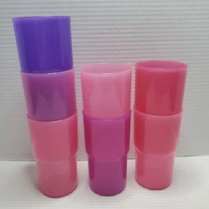7 Tupperware Stacking Tumbler Cups 12oz Vintage Stackable 5.5x3 Purple Pink - Picture 1 of 7