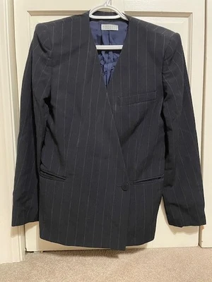 Blazer Barneys New York vintage para dama - azul marino a rayas - talla 10 Foto 1 de 4