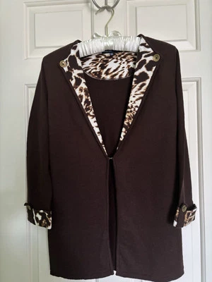 Cárdigan de mujer marrón/animal estampado frente abierto lino/algodón gancho cierre talla S Foto 1 de 3