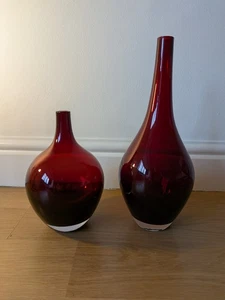 Two Vintage IKEA Ruby Red Salong Hand Blown Glass Bottle Vases - Picture 1 of 12