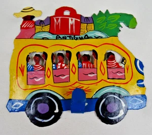 Vtg Handmade Bus Scrap Metal Wall Decor Folk Art Antiqua 5" Colorful! - Picture 1 of 7