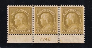 1917 Franklin Sc 508 MNH 8c olive full original gum, plate number strip of 3 (GE - Picture 1 of 1