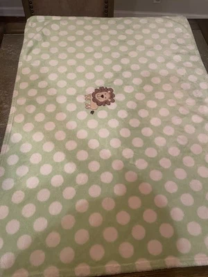 Carters Just One You Lion Baby Blanket Green White Polka Dots Fleece - Image 1 of 4