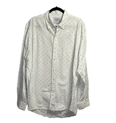 Camisa Ledbury Para Hombre XL 17.5 Blanca Azul Estampado Geométrico Oxford Abotonada Foto 1 de 3
