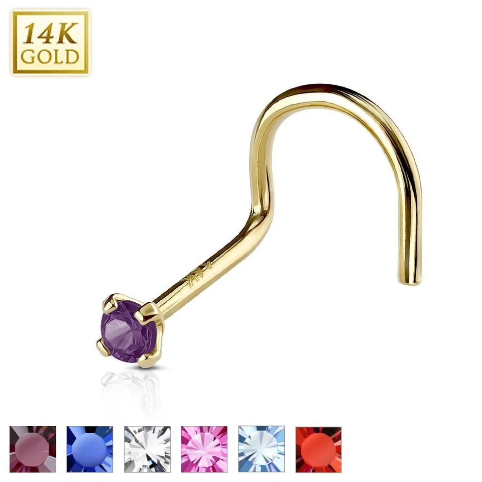 Piercing Nase Gold 14K Mit Strasssteine (Stecker Gebogen) - Bild 1 von 1