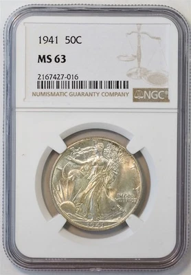 Moeda de meio dólar de prata 1941 50C US Walking Liberty (NGC MS63 MS 63)  - Imagem 1 de 4