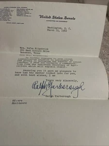 Ralph Webster "Smilin' Ralph" Yarborough Typed Letter United States Senate 1962 - Picture 1 of 3