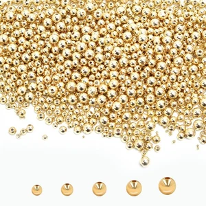250pcs 18K Gold Filled Spacer Beads，Round Bracelet Beads,Seamless Smooth Metal - Picture 1 of 7