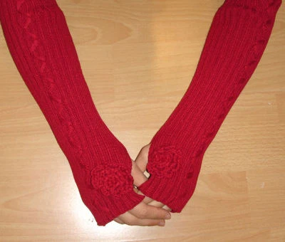 WOMEN WINTER FINGERLESS KNIT ARM WARMERS w/ ROSE - Many Colors (Black, Red, Etc) - Image 1 of 2