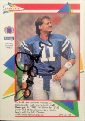 Jeff George Signed 1991 Pacific Trading Football Card #74 Indianapolis Colts - Image 1 of 2