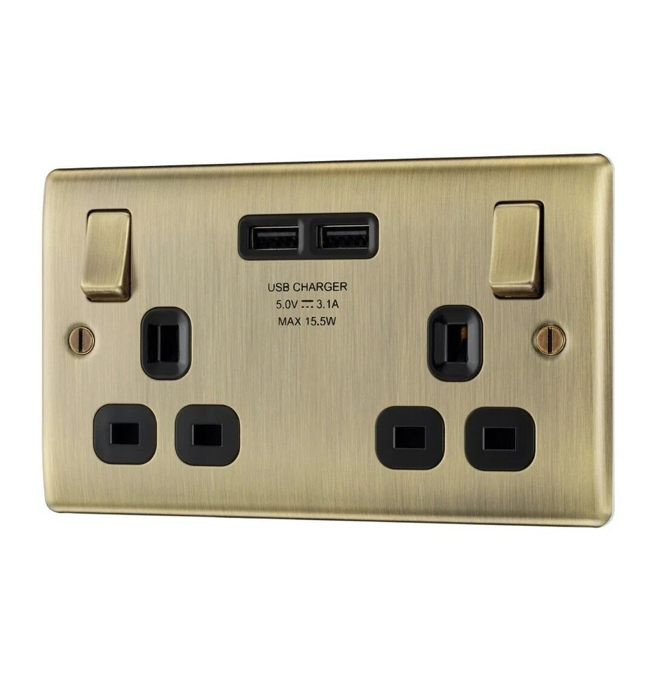 BG NAB22U3B 13A Switched Double Power Socket - Antique Brass