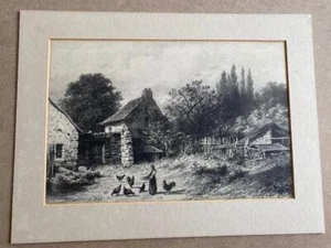 ALEXANDRE de BAR FARMING FAMILY DIEPPE MOUNTED PRINT LITHOGRAPH - Picture 1 of 6