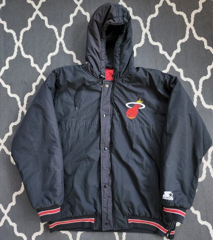 Vintage Miami Heat Starter Jacket Mens Large Hooded Coat NBA 90s Embroidered Cover