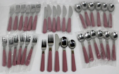 Vintage 35 Stück JAZZ Edelstahl Art Deco rosa Griffe Besteck - Messer, Gabel, Löffel - Bild 1 von 4