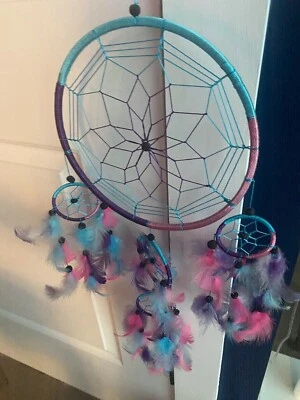 2 Handmade Dream Catcher with Feather Wall Hanging Decoration Ornament colorful  - Image 1 of 3