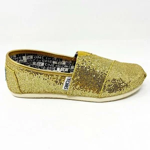 Toms Classics Gold Glitter Youth Slip On Casual Canvas Flat Shoes - Picture 1 of 5