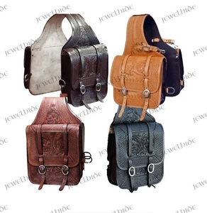 Hand-tooled Western Leather Saddle Bag in 4 colors 10 X 10 X 3.5 inch Size - Picture 1 of 1