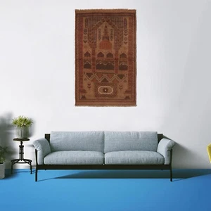 Vintage Afghan Overdyed Wool Rug Hand Knotted by Pashtun Artisans 4.5x2.9 ft - Picture 1 of 8