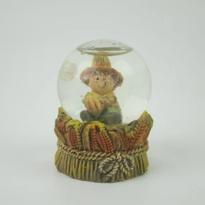 Vintage Fall Harvest Mini Snow Globe Boy Pumpkin Straw Hat Thanksgiving Decor - Bild 1 von 9