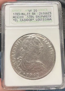 1783 Mo FF 8R Mexico 1784 Shipwreck El Cazador Louisiana VF20 ANACS Soapbox - Picture 1 of 2