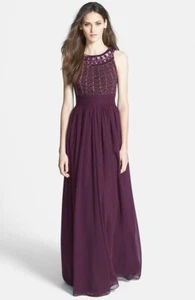 JS COLLECTIONS Purple Beaded Sequin Embellished Bodice Chiffon Maxi Gown Dress 4 - Picture 1 of 9