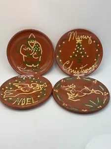 Vtg 1985 GRIS Pottery Redware Slip Christmas Plates 5.5” Signed Set Of 4 - Picture 1 of 22