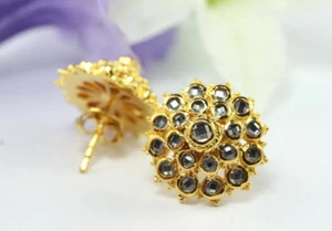 Beautiful THAI PRINCESS STYLE CZ Earrings 24K Yellow Gold GP Handmade GT27 - Picture 1 of 5