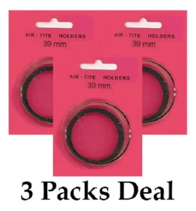 3 cápsulas de anillo AirTite I39 NEGRAS para monedas de 39 mm cristalinas almacenamiento seguro NUEVO - Imagen 1 de 6