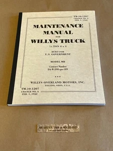 TM-10-1207 Maintenance Manual for Willys Truck 1/4 Ton 4x4 Model MB - Picture 1 of 1