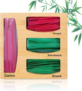 Bamboo Ziplock Bag Storage Organizer and Dispenser for Kitchen Drawer - Picture 1 of 4