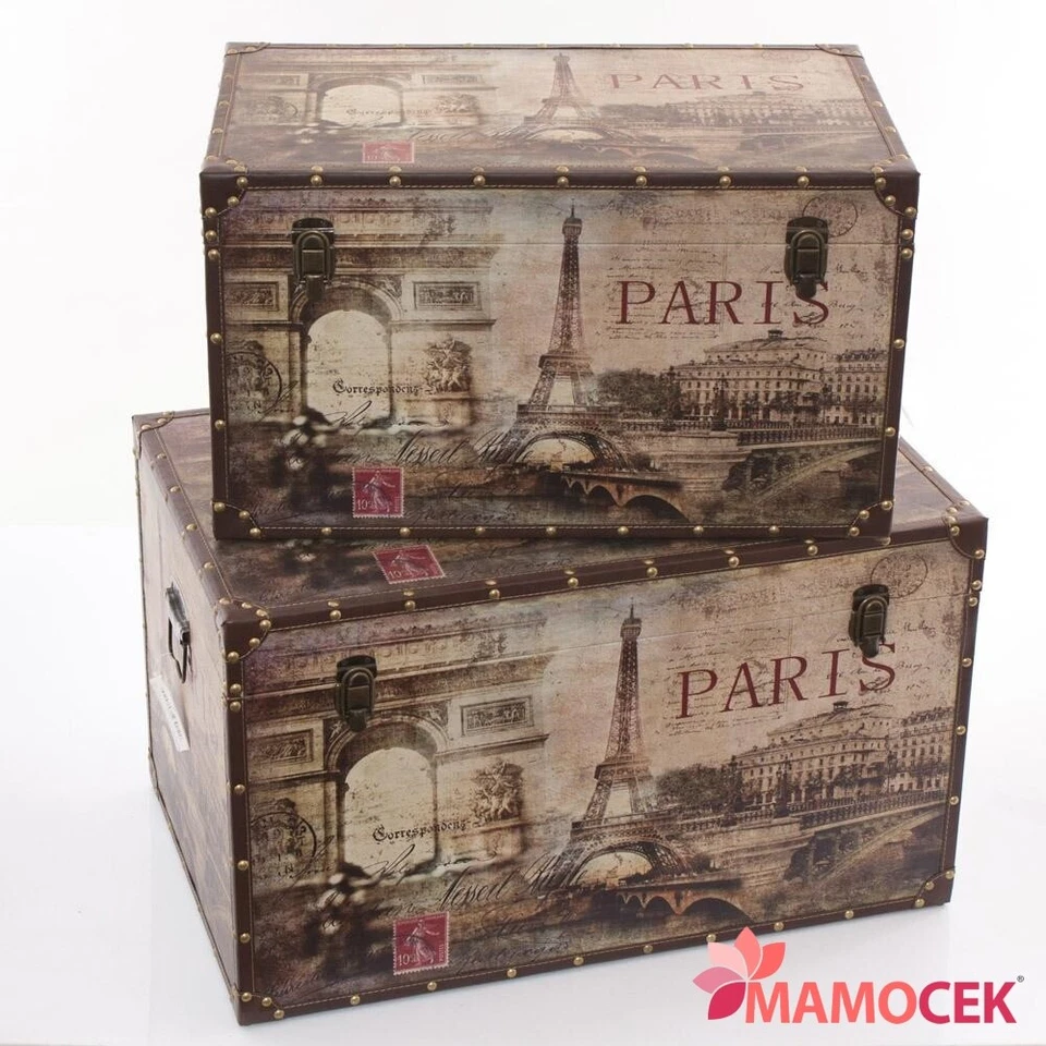 BAULE Bauletto contenitore legno Parigi Paris scatola arredo portaoggetti shabby - Immagine 1 di 1