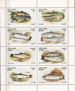 W OMAN STATE ST 009 MS FISHES PERFORATED MINI SHEET - Picture 1 of 1