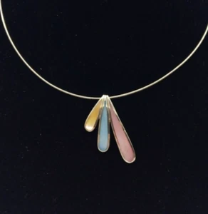 Sterling Silver Choker style Necklace Pendant w/Pastel Abalone Shell Drops - Picture 1 of 14