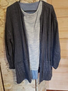 FLAX Designs linen Encore Jacket.” Reversible. Color- Navy Lava (Large) - Picture 1 of 6