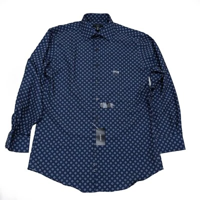 $60 Alfani Men's Polyester Slim Fit Long Sleeve Shirt, Navy/White, Sz 17-17.5 - Image 1 of 2