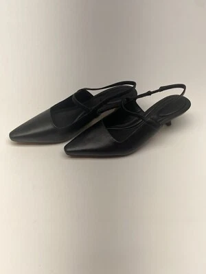 Vince Womens Slingback Pointed Toe Black Leather Kitten Heel Pump Sz 7 - Image 1 of 4