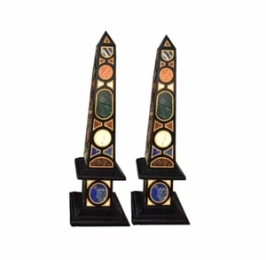 Schwarzer Marmor 2-tlg. Obelisk Set Natur Halbedelstein Pietradura Intarsien Stein Deko - Bild 1 von 8