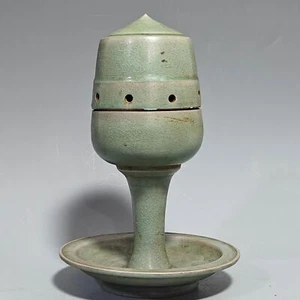 10.6"song dynasty offcial kiln ru Porcelain cyan glaze open slice Incense Burner - Picture 1 of 9