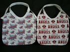 2 NEW HANDMADE LARGE COTTON ANAHEIM ANGELS MLB BABY/TODDLER BIBS WITH TIES