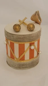 Adorno Tambor Vintage Cartón con Mazos Terciopelo Dorado Naranja Hecho en Japón  - Imagen 1 de 24