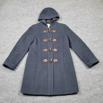 LL Bean Coat 女式 8 海军蓝羊毛连帽绒毛切换 Thinsulate 长风衣 — 第 1/4 张图片